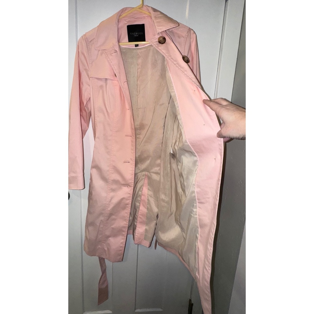 Talbots Petite light Pink Cotton Blend Belted Trench Coat Jacket SP PH5289 - Picture 8 of 14